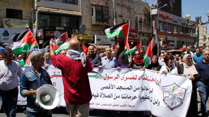 مسجدالاقصی کی حمایت میں فلسطینیوں کا مظاہرہ