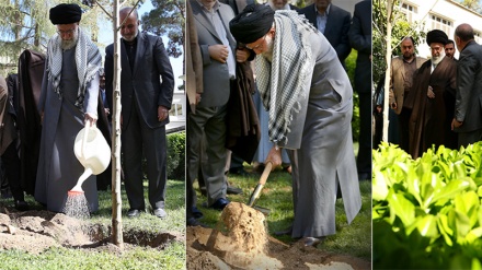 ناشتنی دوو نەمامی میوە له لایەن ڕێبەری باڵای شۆڕشی ئیسلامی بەبۆنەی ڕۆژی نەمام چەقاندن و حەوتەی سامانە سرووشتییەکان