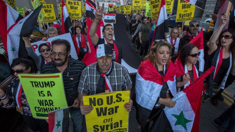  شام پر امریکی حملے کی مخالفت میں مظاہرے 