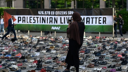 بروکسل میں فلسطینیوں کے حق میں انوکھا احتجاج+ ویڈیو