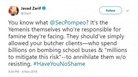 امریکی وزیرخارجہ کے بیان پر ایرانی وزیرخارجہ کا ردعمل 