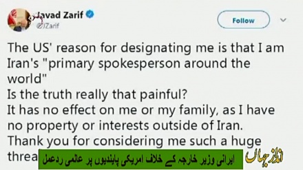 ایرانی وزیر خارجہ کے خلاف امریکی پابندیوں پر عالمی ردعمل