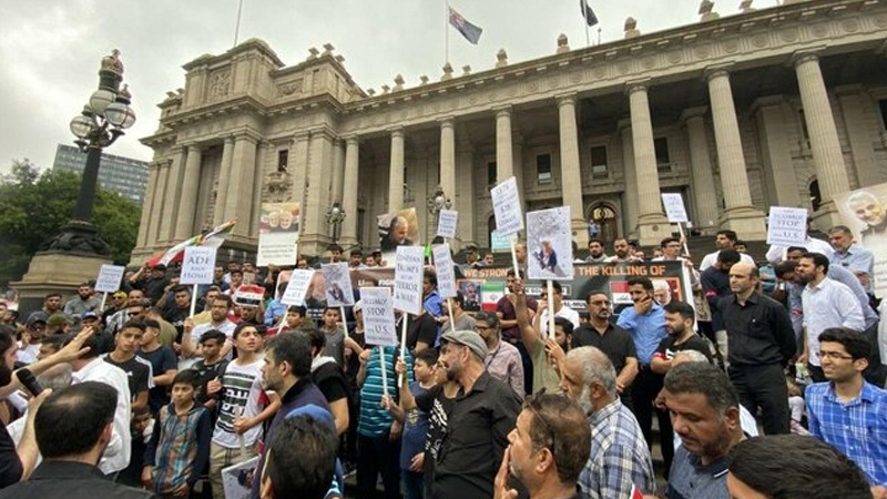 سڈنی میں امریکی قونصل خانے کے باہر امریکا مخالف اجتماع 