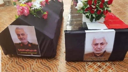 کربلائے معلی میں شہیدسلیمانی اور شہید ابو مہدی المہندس کی تشییع جنازہ 