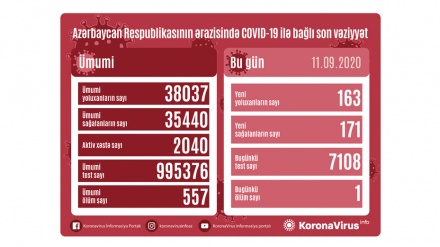 Azərbaycan Respublikasında koronavirusa daha 163 nəfər yoluxub