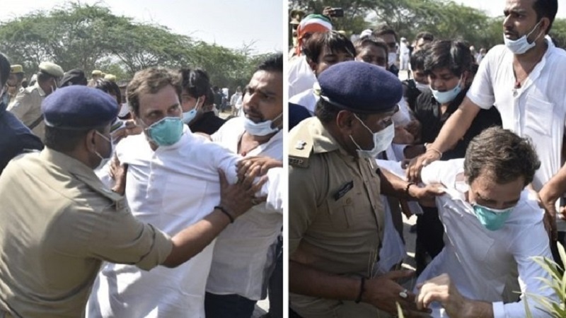 راہل گاندھی، ہاتھرس کے راستے میں پولیس کے ہاتھوں گرفتار 