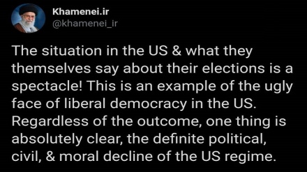 Malpera Rêberê Înqilaba Îslamî ya Îranê di Twitterê de  derbarê binketina Trump û serketina Biden bertek nîşan da 