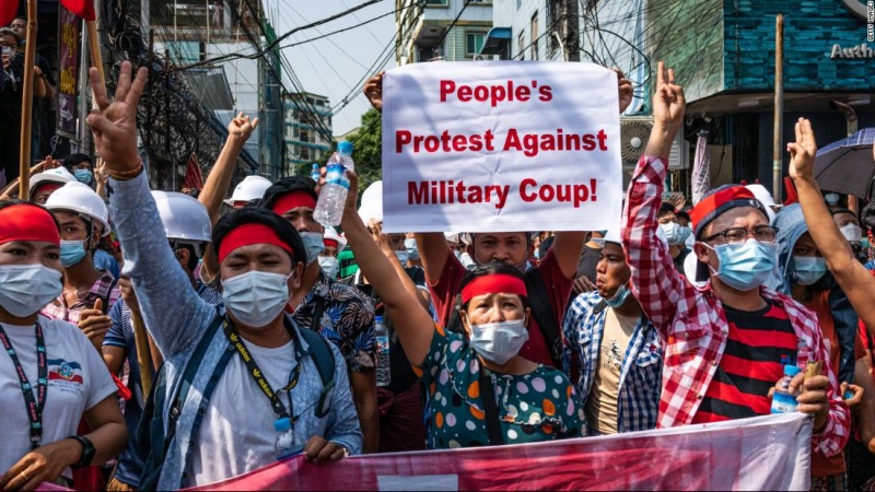 میانمار، فوجی بغاوت کے نویں روز بھی مظاہرے
