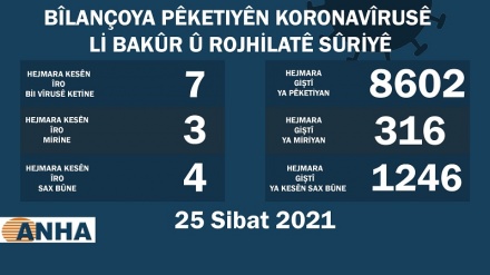 Li Bakur û Rojhilata Sûriyê 7 kesên din bi Covid-19 ketin