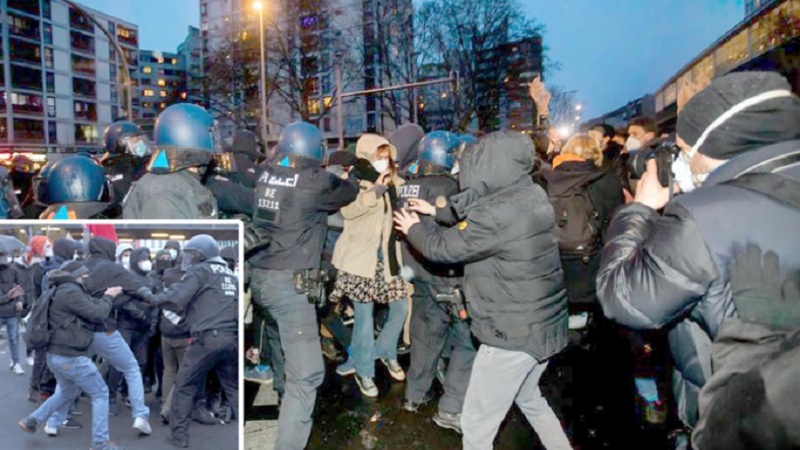 جرمنی، برلین میں مظابرین اور پولیس کے درمیان جھڑپیں