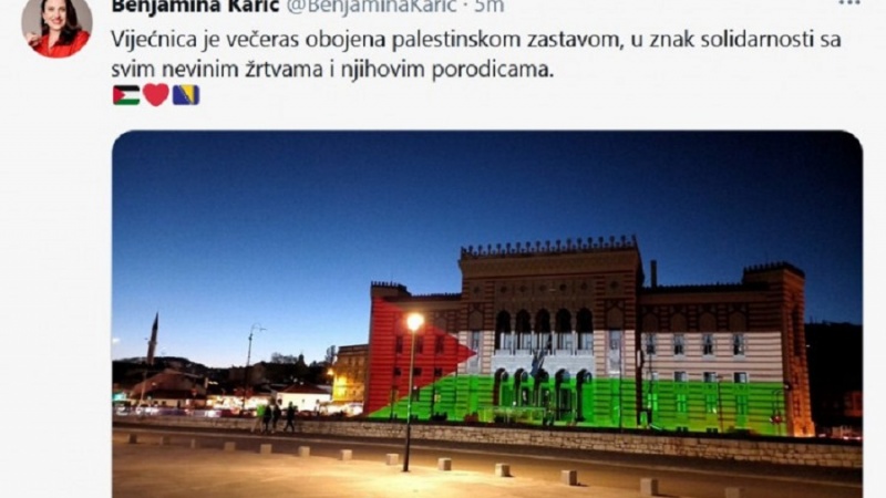 Sarajevska Vijećnica u bojama zastave Palestine