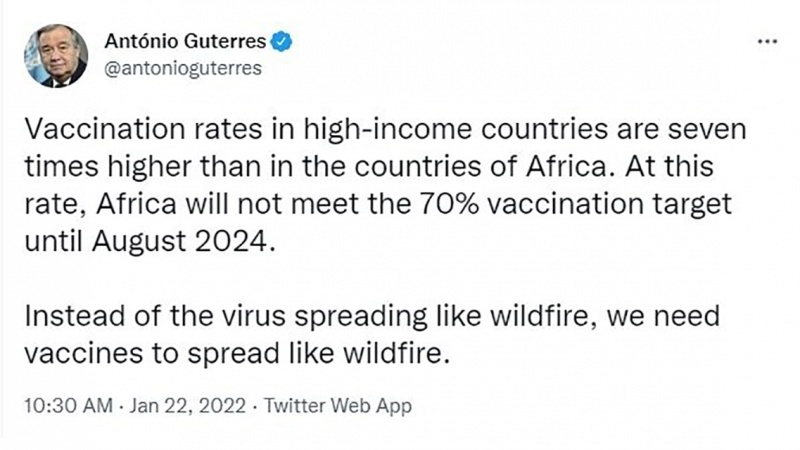 Guterres proteston kundër pabarazisë në shpërndarjen e vaksinës Korona dhe e quan diskriminim
