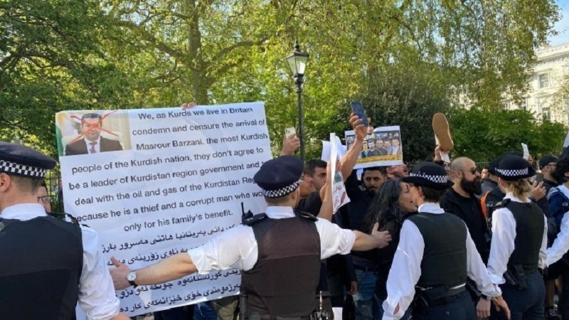  Mesrûr Barzanî, serokwezîrê Herêma Kurdistana Iraqê li Londonê hat protestokirin