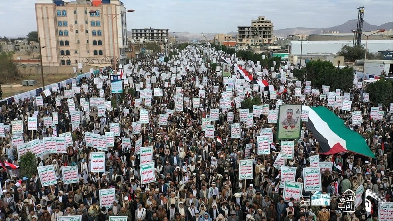 مظلوم یمنی عوام بھی مظلوم فلسطینیوں کی حمایت پر سڑکوں پر نکلے