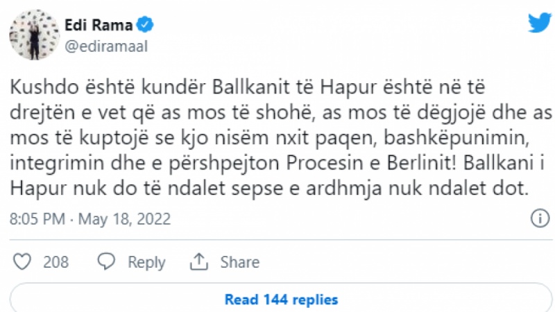 Vuçiç pëlqen postimin e Ramës për Ballkanin e Hapur