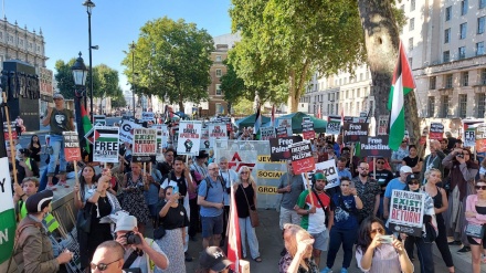برطانیہ؛ وزیر اعظم کے دفتر کے سامنے فلسطین کی حمایت میں وسیع مظاہرہ