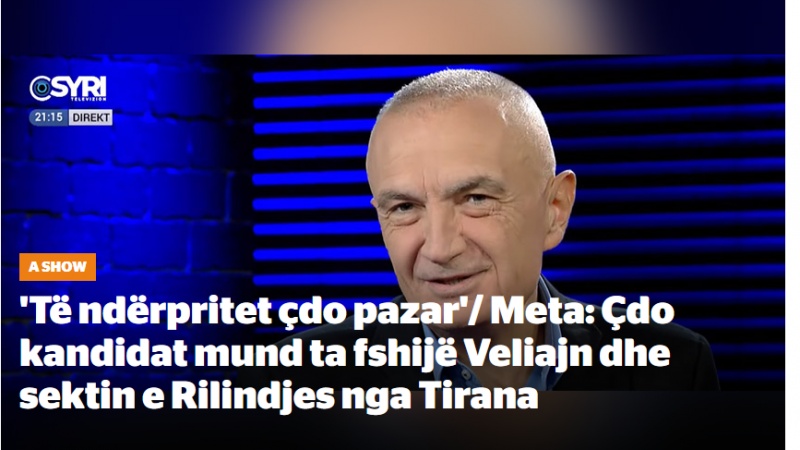 Meta: Çdo kandidat mund ta fshijë Veliajn dhe sektin e Rilindjes nga Tirana 