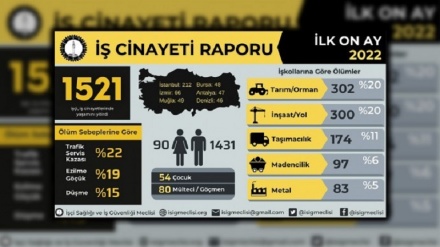 Di 10 mehan de hezar û 521 karkeran li Tirkiyê canê xwe ji dest deye