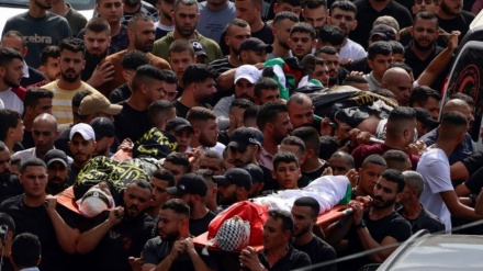 جنین میں 5 فلسطینی شہدا کی آخری رسومات