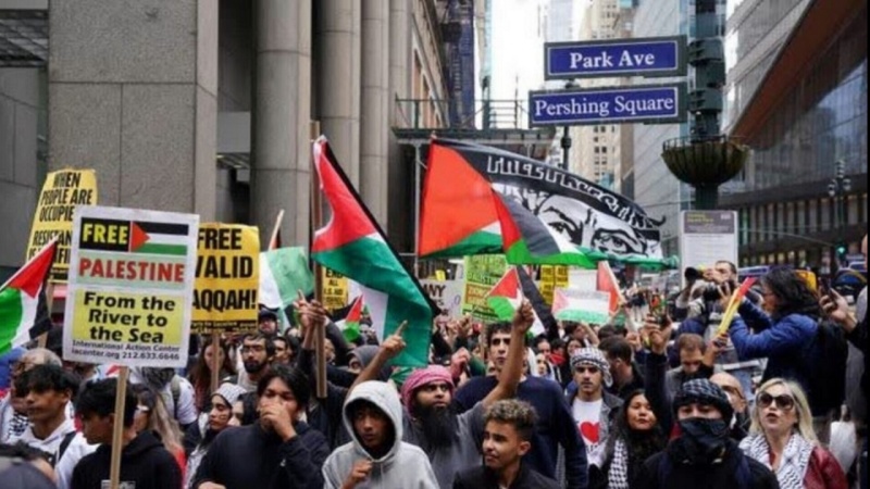 امریکہ میں بھی فلسطینی عوام کے ساتھ اظہاریکجہتی کے لئے مظاہرے