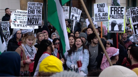 امریکہ: فلسطینیوں کی حمایت میں زبردست مظاہرہ (ویڈیو) 