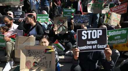 امریکی وزیرخارجہ کے دورے کے موقع پر غزہ کی حمایت میں سئول میں مظاہرہ (ویڈیو)