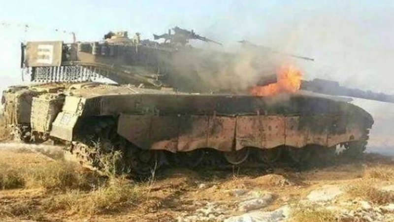 فلسطینی مجاہدین کے الیاسین راکٹ نے نشانہ بنایا اسرائیل کے مرکاوا ٹینک کو