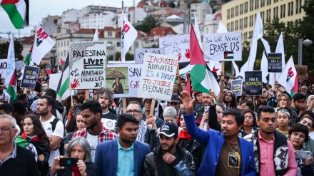 پرتگال میں مظلوم فلسطینی عوام کی حمایت میں زبردست مظاہرے (ویڈیو) 