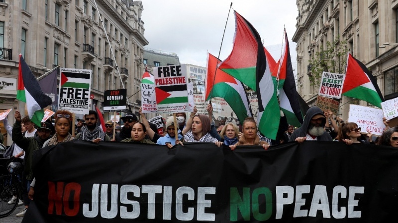 برطانیہ کا دارالحکومت ایک بارپھر ہزاروں فلسطینی حامیوں کےفلک شگاف نعروں سے گونج اٹھا