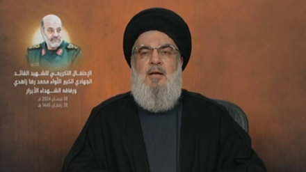 سخنرانی دبیرکل حزب الله لبنان به مناسبت گرامیداشت شهدای حمله تروریستی رژیم اسرائیل به بخش کنسولی ایران