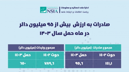 افغانستان در ماه حمل بیش از ۹۵ میلیون دالر صادرات داشته است