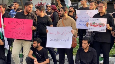 اولمپک گیمز میں نسل کشی کی کوئی جگہ نہیں، ایرانی طلبا کا اقوام متحدہ کے دفتر کے سامنے احتجاج + ویڈیو