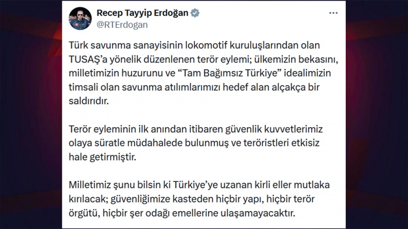 Ərdoğan: Türkiyəyə uzanan çirkli əllər mütləq qırılacaq