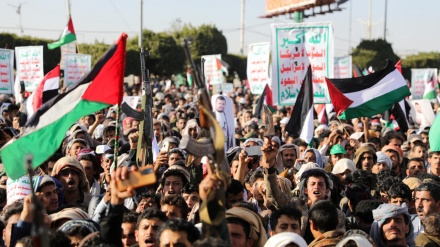 مظلوم فلسطینیوں کی حمایت میں یمنیوں کا عظیم الشان اجتماع + ویڈیو
