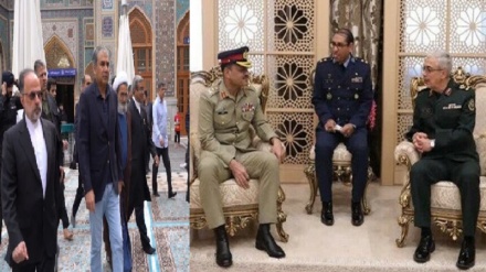 پاکستانی آرمی چیف کی ایران کی مسلح افواج کے سربراہ سے ملاقات، پاکستان کے وزیر داخلہ محسن نقوی نے امام رضا (ع) کے روضہ پر دی حاضری