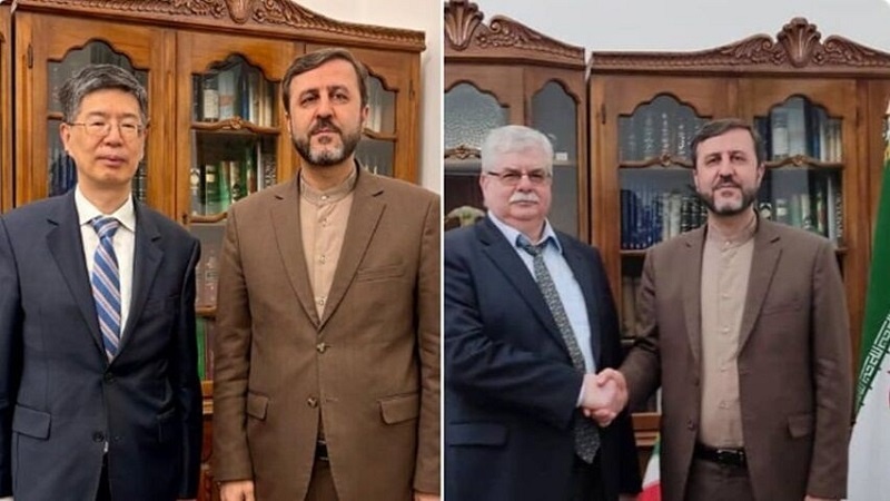 ایران کے نائب وزیر خارجہ کی یو این میں چین اور روس کے سفیروں کے ساتھ اہم میٹنگ