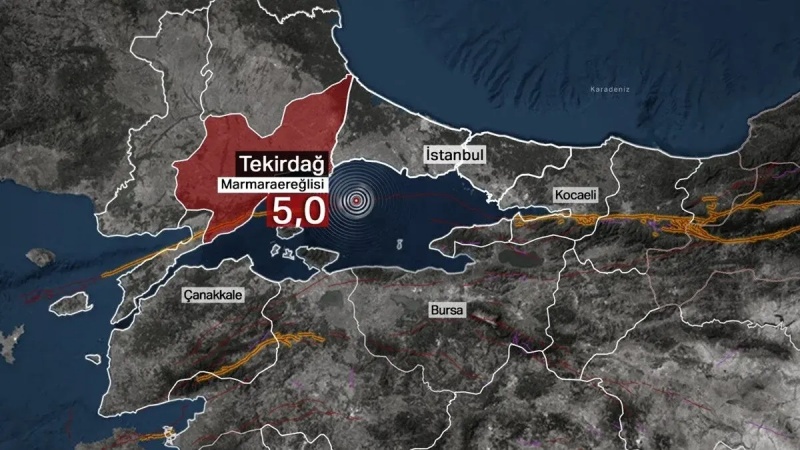 Erdheja bi hêza 5 rîştêrê li deryaya Marmara ya Tirkiyê