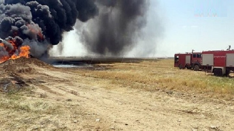 شام کے حمص علاقے میں تیل پائپ لائن میں آتش زدگی