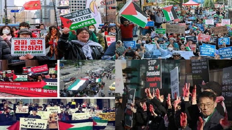 جنوبی کوریا سمیت دنیا کے کئی ممالک میں فلسطین کے حق میں عظیم الشان مظاہرے