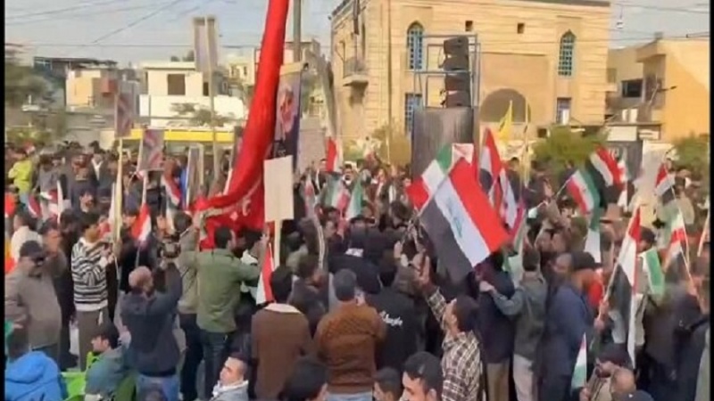 عراق ؛ دیالہ میں ہزاروں افراد کا مظاہرہ، امریکہ کی دھمکیوں کے خلاف عراق اور ایران کے دفاع کا اعلان